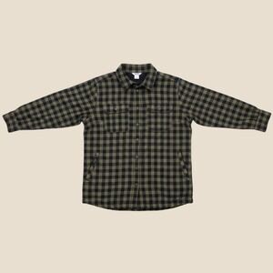 Duluth Trading Co Fleece Lined Flannel Shirt Jacket Olive Green Plaid Mens XL